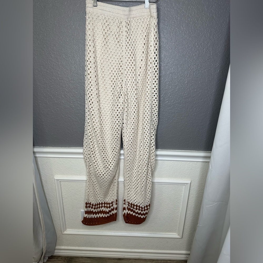 Ultra Pink Lined Cream Crocheted Wide Legged Pants size small